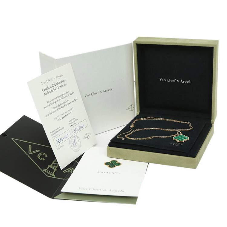 Pre Owned Van Cleef and Arpels Magic Alhambra Malachite Yellow Gold Necklace