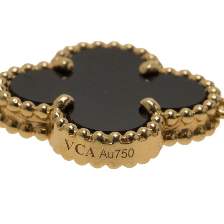 Pre Owned Van Cleef & Arpels Vintage Alhambra Onyx Yellow Gold Bracelet 