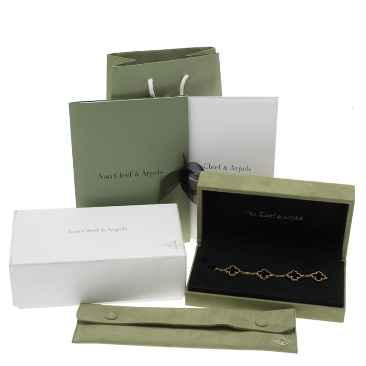 Pre Owned Van Cleef & Arpels Vintage Alhambra Onyx Yellow Gold Bracelet 