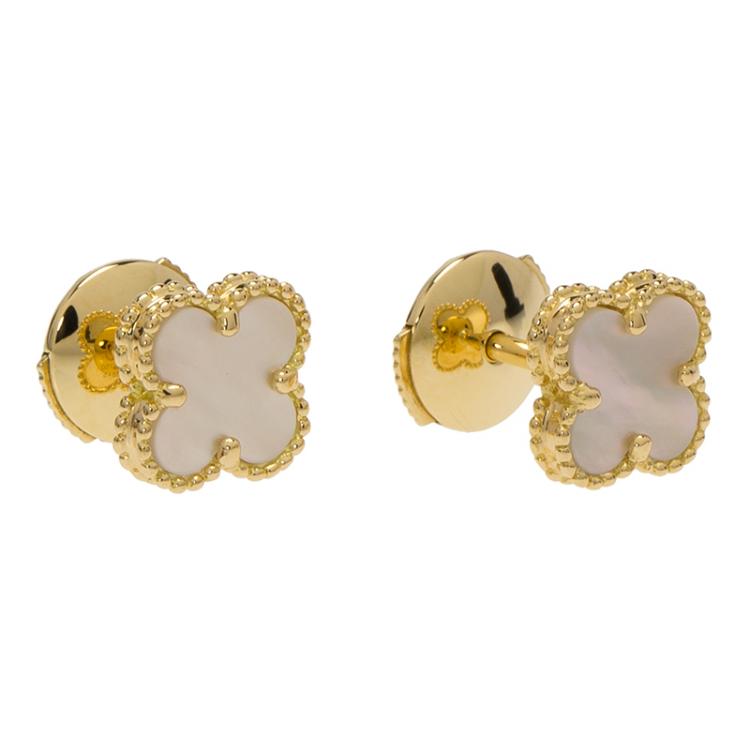 Van Cleef & Arpels Sweet Alhambra Mother Pearl Yellow Gold Stud Earrings Van Cleef & Arpels | TLC