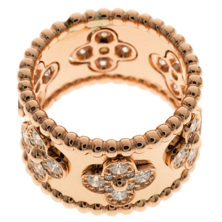 Pre Owned Van Cleef & Arpels Perlée Clover Diamond & 18k Rose Gold Ring Size 50