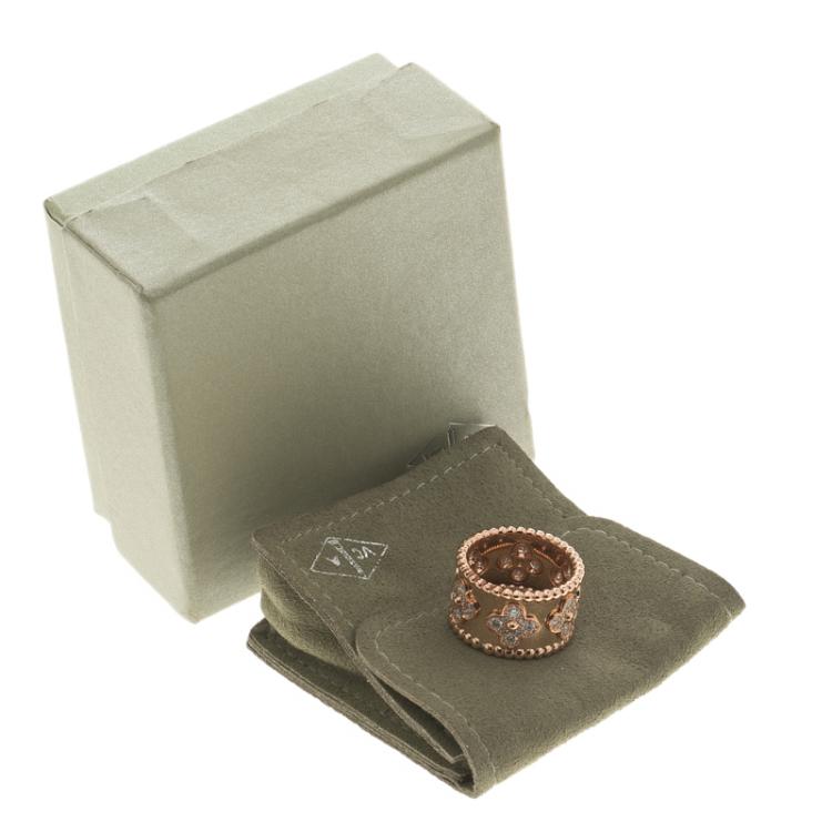 Pre Owned Van Cleef & Arpels Perlée Clover Diamond & 18k Rose Gold Ring Size 50