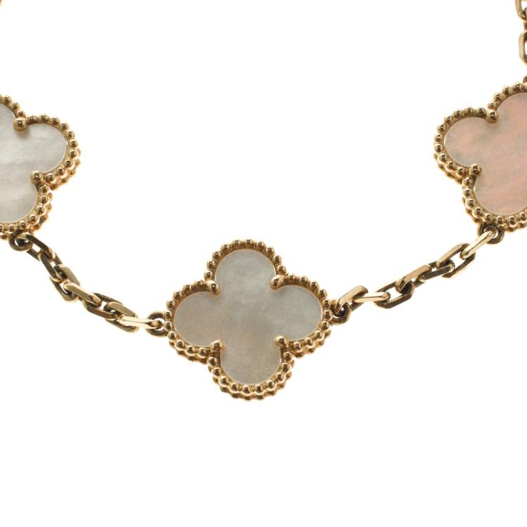 Pre Owned Van Cleef and Arpels Vintage Alhambra Mother Of Pearl Yellow Gold Bracelet 18 cm