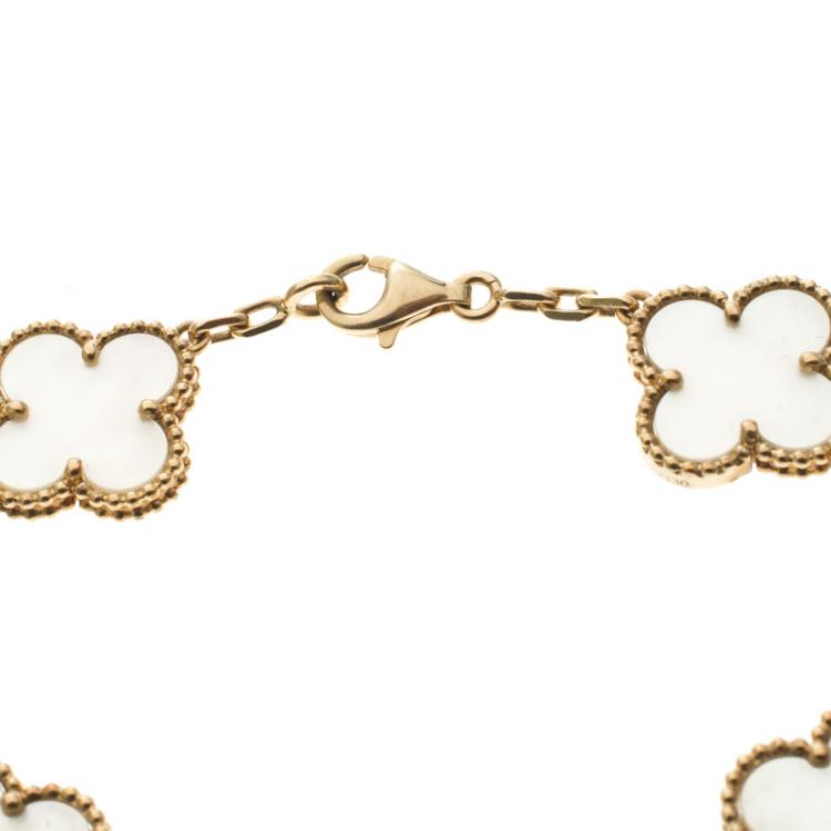 Pre Owned Van Cleef and Arpels Vintage Alhambra Mother Of Pearl Yellow Gold Bracelet 18 cm