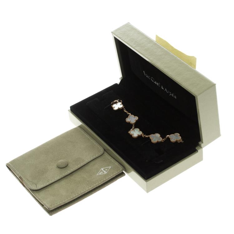 Pre Owned Van Cleef and Arpels Vintage Alhambra Mother Of Pearl Yellow Gold Bracelet 18 cm