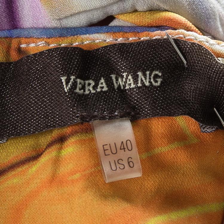 Pre Owned Vera Wang Multicolor Printed Silk Sleeveless Cowl Neck Gown M