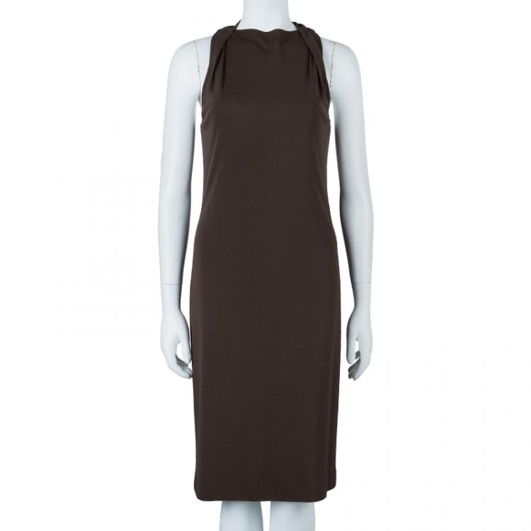 Pre Owned Vera Wang Brown Sleeveless Dress XS