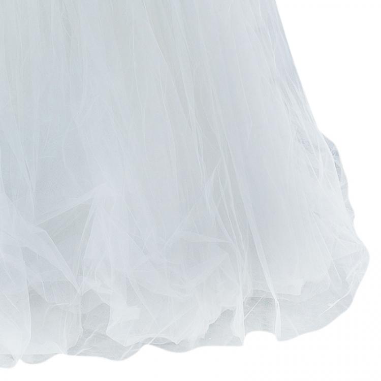 Pre Owned White by Vera Wang Pink White Pleated Bustier Draped Tulle Wedding Gown S