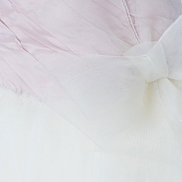 Pre Owned White by Vera Wang Pink White Pleated Bustier Draped Tulle Wedding Gown S