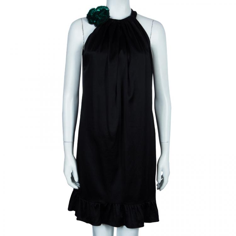 Pre Owned Lavender By Vera Wang Black Flower Detail Dress M