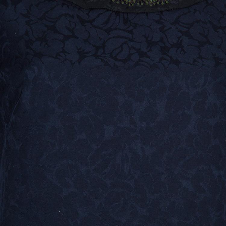Pre Owned Vera Wang Grey Embellished Neck Dress M
