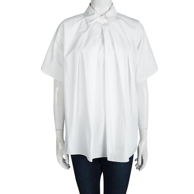 Pre Owned Vera Wang White Cotton Quilling Embroidery Detail Oversized Blouse XS