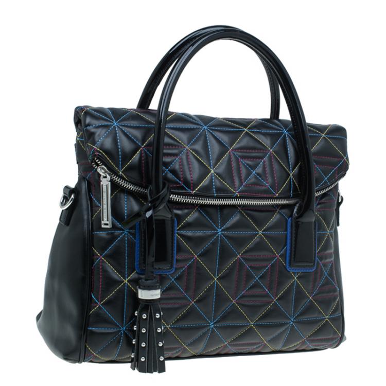 Pre Owned Versace Jeans Black Leather Trapuntata Satchel