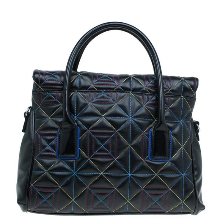 Pre Owned Versace Jeans Black Leather Trapuntata Satchel
