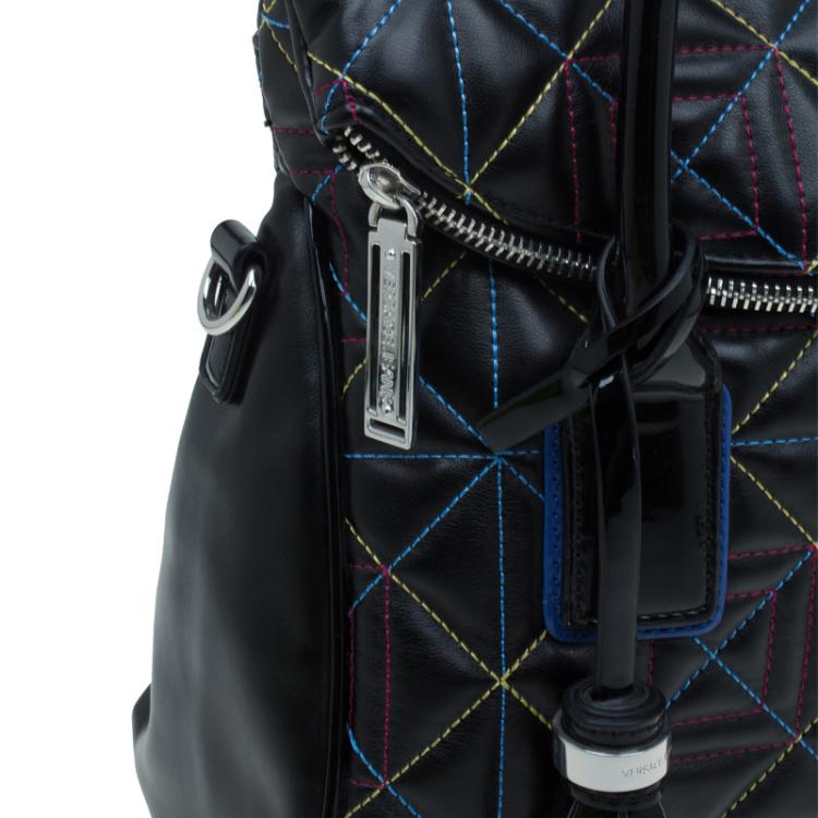 Pre Owned Versace Jeans Black Leather Trapuntata Satchel