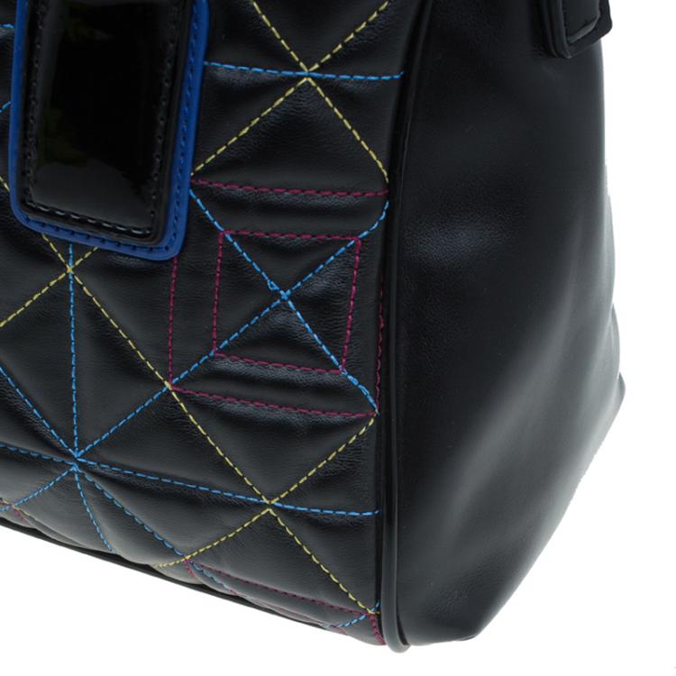 Pre Owned Versace Jeans Black Leather Trapuntata Satchel
