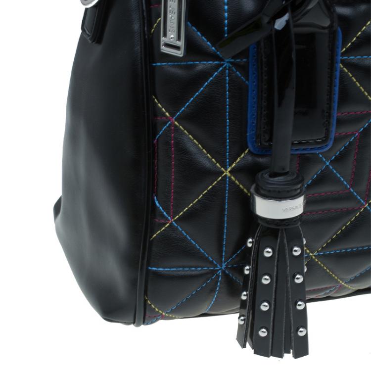 Pre Owned Versace Jeans Black Leather Trapuntata Satchel