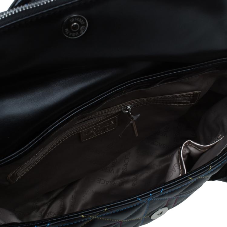 Pre Owned Versace Jeans Black Leather Trapuntata Satchel
