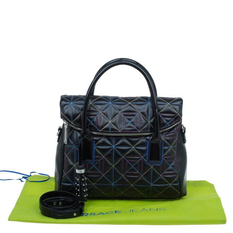 Pre Owned Versace Jeans Black Leather Trapuntata Satchel