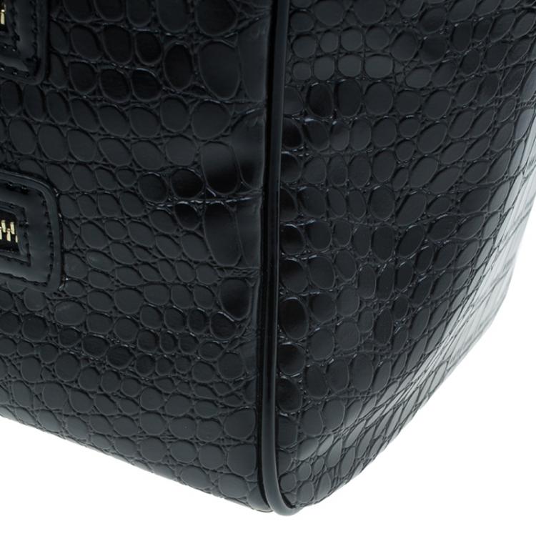 Pre Owned Versace Jeans Black Croc Embossed Leather Bowling Bag