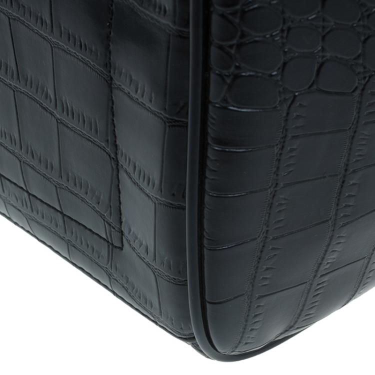 Pre Owned Versace Jeans Black Croc Embossed Leather Bowling Bag