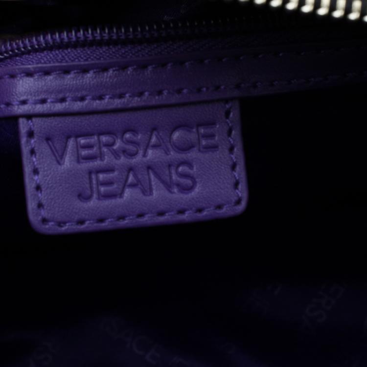 Pre Owned Versace Jeans Black Croc Embossed Leather Bowling Bag