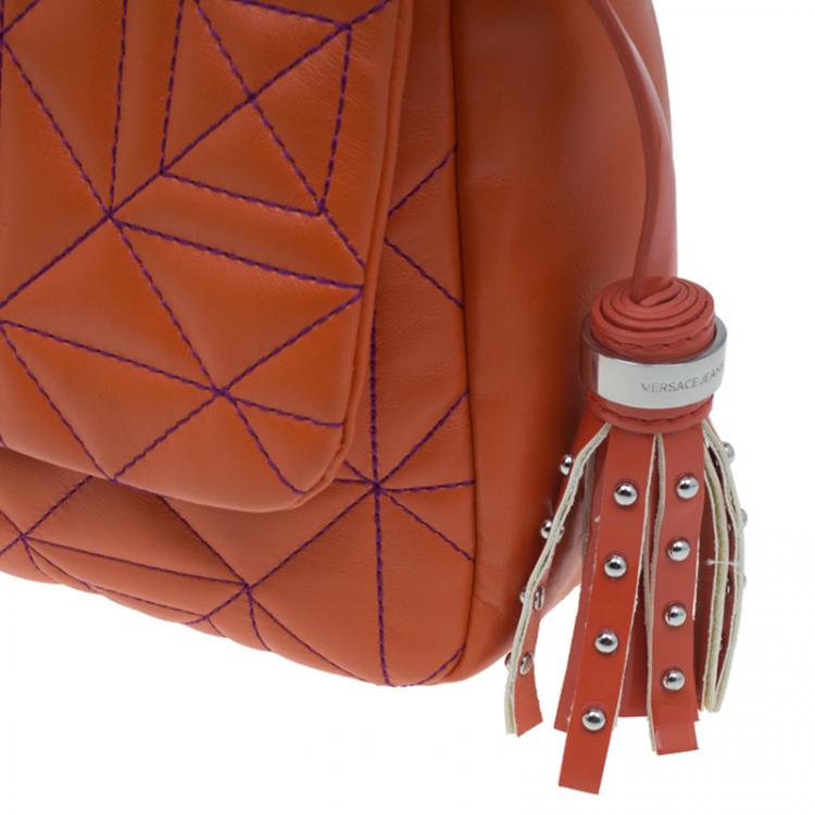 مملوكة مسبقًا Versace Jeans Orange Leather Tassel Trapuntata Shoulder Bag