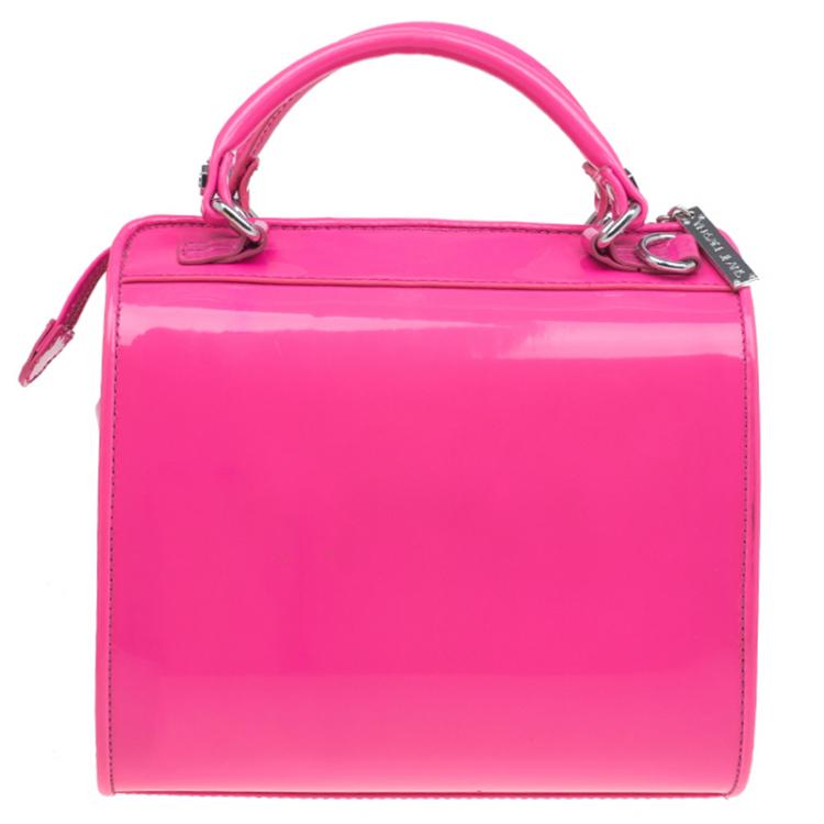 Pre Owned Versace Jeans Pink Patent Leather Medium Box Top Handle Bag