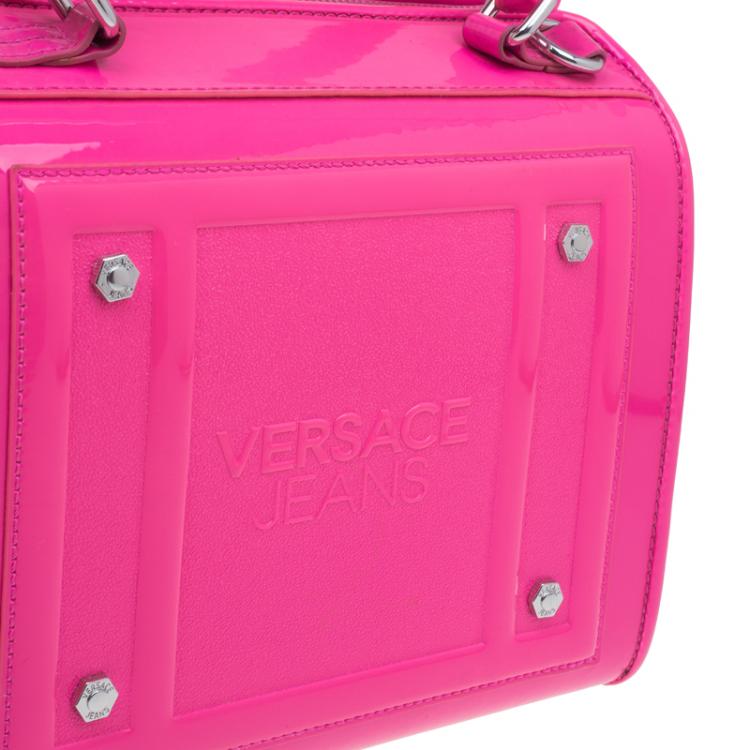 Pre Owned Versace Jeans Pink Patent Leather Medium Box Top Handle Bag