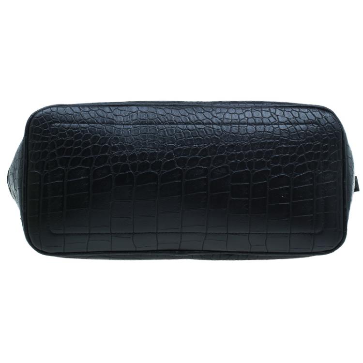 Pre Owned Versace Jeans Black Croc Embossed Leather Tote