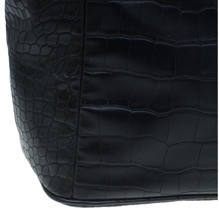 Pre Owned Versace Jeans Black Croc Embossed Leather Tote