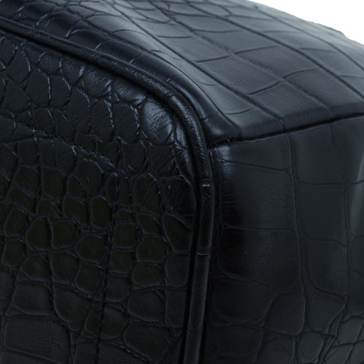 Pre Owned Versace Jeans Black Croc Embossed Leather Tote