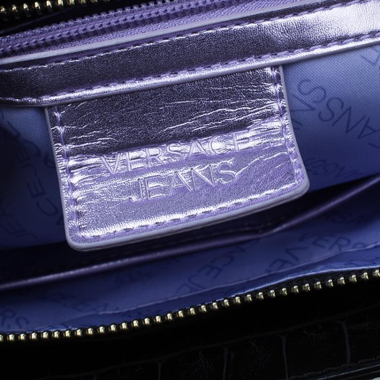 Pre Owned Versace Jeans Black Croc Embossed Leather Tote