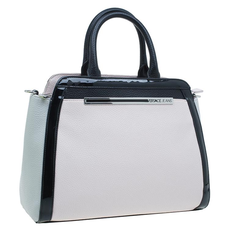 Pre Owned Versace Jeans Bi Color Pebbled Leather Tote