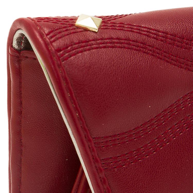Pre Owned Versace Jeans Red Leather Diamond Stud Fold Over Wallet on Chain Bag