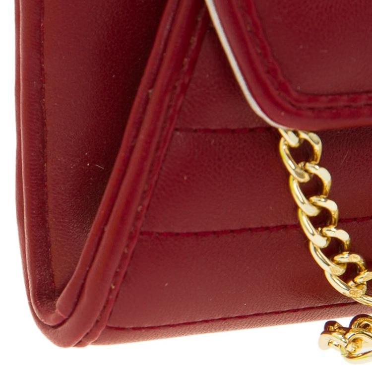 Pre Owned Versace Jeans Red Leather Diamond Stud Fold Over Wallet on Chain Bag