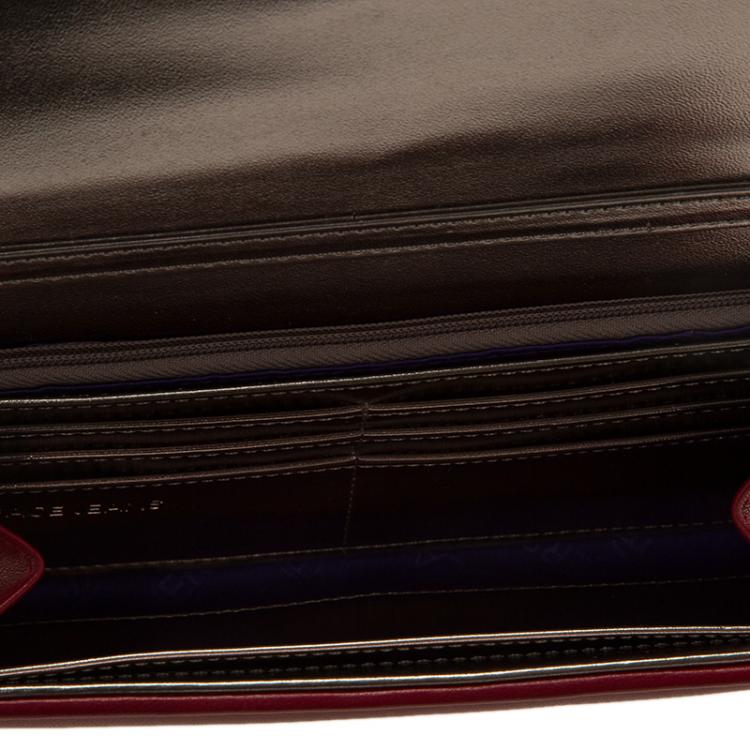 Pre Owned Versace Jeans Red Leather Diamond Stud Fold Over Wallet on Chain Bag