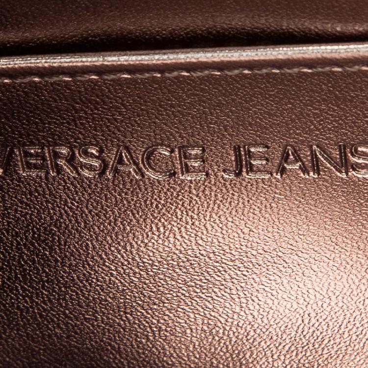 Pre Owned Versace Jeans Red Leather Diamond Stud Fold Over Wallet on Chain Bag