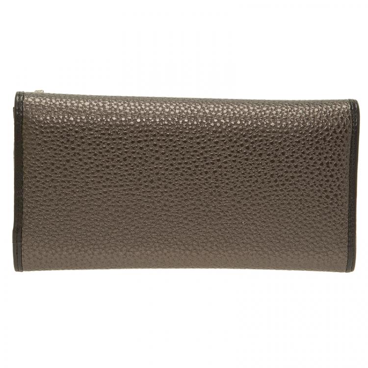 Pre Owned Versace Jeans Metallic Gray Pebbled Leather Embellish Crystal Wallet on Chain Bag