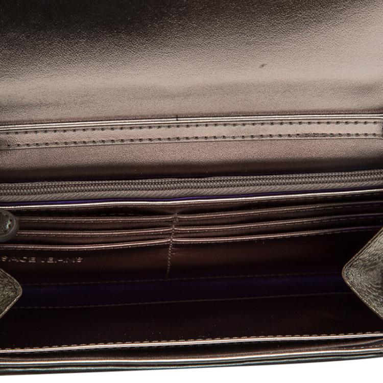 Pre Owned Versace Jeans Metallic Gray Pebbled Leather Embellish Crystal Wallet on Chain Bag