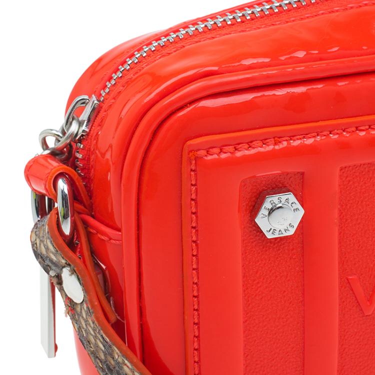 Pre Owned Versace Jeans Orange Patent Leather Small Crossbody Bag