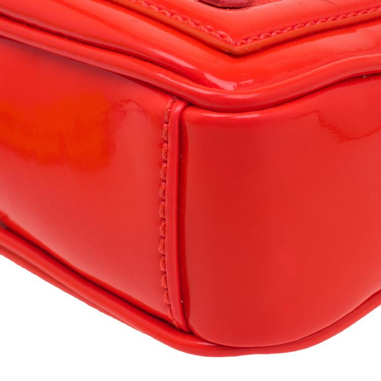 Pre Owned Versace Jeans Orange Patent Leather Small Crossbody Bag