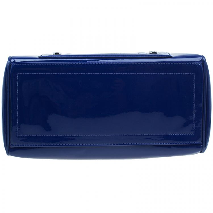 Pre Owned Versace Jeans Blue Patent Leather Large Bowling Bag