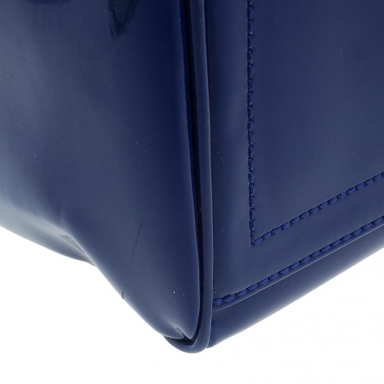 Pre Owned Versace Jeans Blue Patent Leather Large Bowling Bag