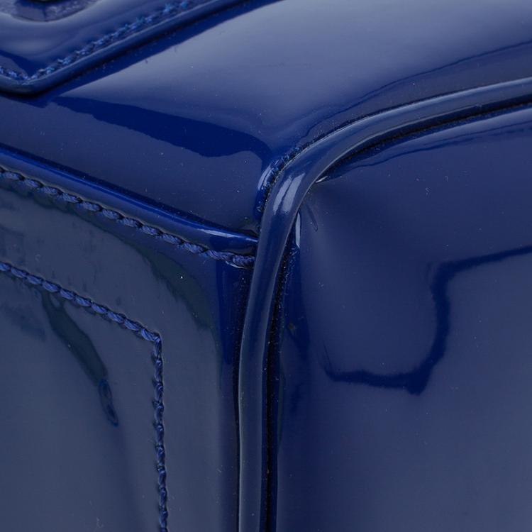Pre Owned Versace Jeans Blue Patent Leather Large Bowling Bag