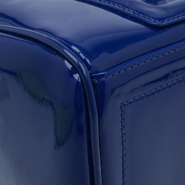 Pre Owned Versace Jeans Blue Patent Leather Large Bowling Bag