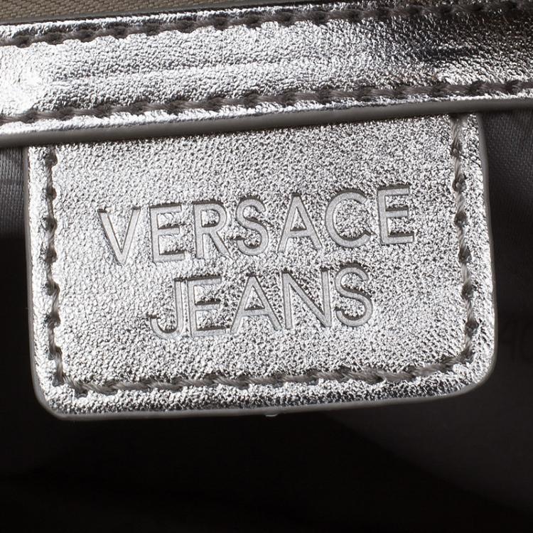 Pre Owned Versace Jeans Blue Patent Leather Large Bowling Bag