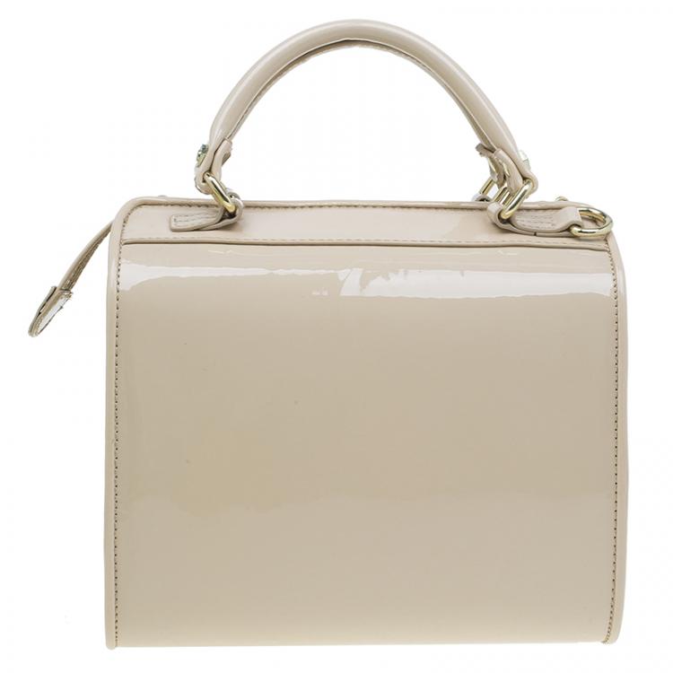 Pre Owned Versace Jeans Beige Patent Leather Medium Box Top Handle Bag