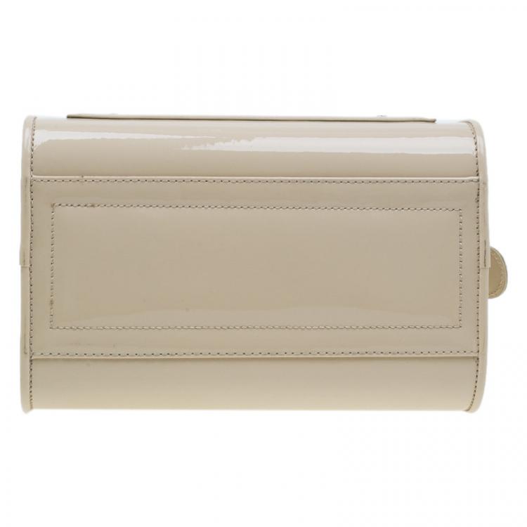Pre Owned Versace Jeans Beige Patent Leather Medium Box Top Handle Bag