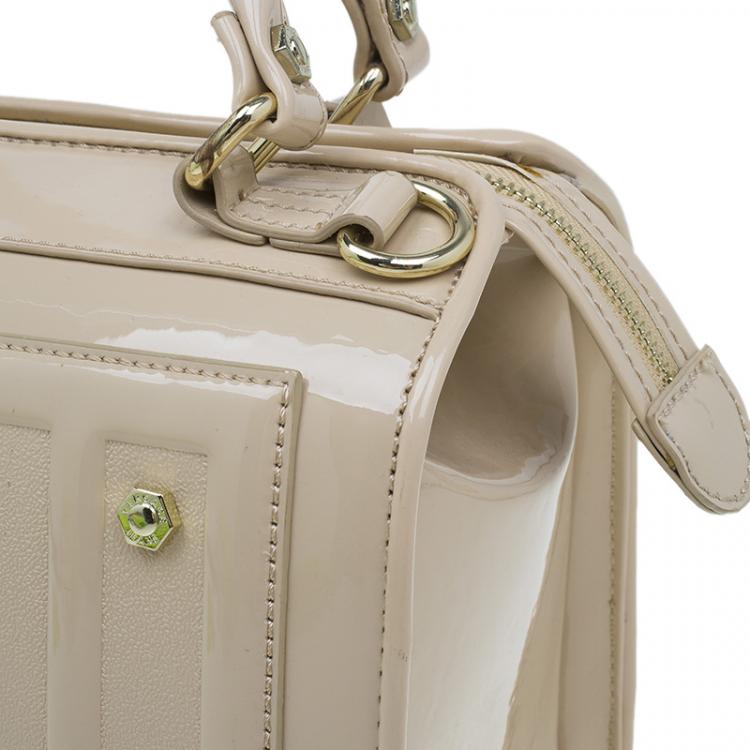 Pre Owned Versace Jeans Beige Patent Leather Medium Box Top Handle Bag